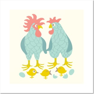 FAMILY FARM Cute Chicken Love Togetherness with Baby Chicks - UnBlink Studio by Jackie Tahara Posters and Art
